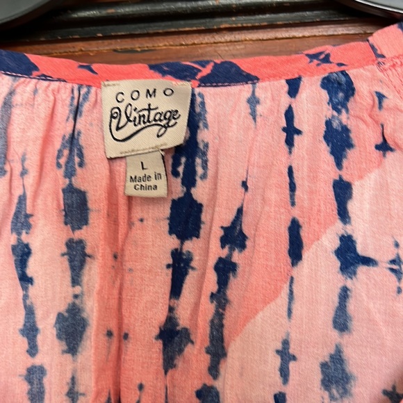 COMO Tie Dye Style Vintage Cute Tie Neck Boho Top Size Large - Picture 4 of 9